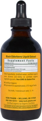 الصحة، الإنفلونزا الباردة والفيروسية، إلديربيري (سامبوكوس) Herb Pharm, Black Elderberry, 4 fl oz (120 ml)