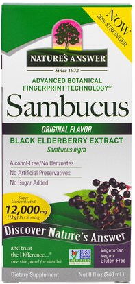 الصحة، الإنفلونزا الباردة والفيروسية، إلديربيري (سامبوكوس) Natures Answer, Sambucus, Original Flavor, 12,000 mg, 8 fl oz (240 ml)