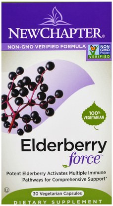 الصحة، الإنفلونزا الباردة والفيروسية، إلديربيري (سامبوكوس) New Chapter, Elderberry Force, 30 Veggie Caps
