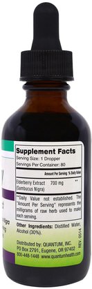 الصحة، الإنفلونزا الباردة والفيروسية، إلديربيري (سامبوكوس) Quantum Health, Elderberry Liquid Extract, 2 fl oz (60 ml)