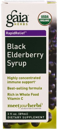 والصحة، والانفلونزا الباردة والفيروسية، ونظام المناعة Gaia Herbs, Black Elderberry Syrup, 3 fl oz (89 ml)