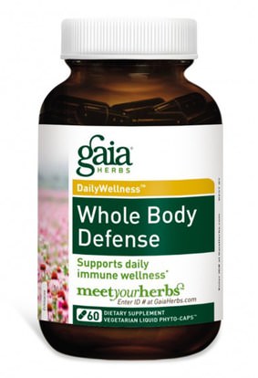 والصحة، والانفلونزا الباردة والفيروسية، ونظام المناعة Gaia Herbs, DailyWellness, Whole Body Defense, 60 Vegetarian Liquid Phyto-Caps