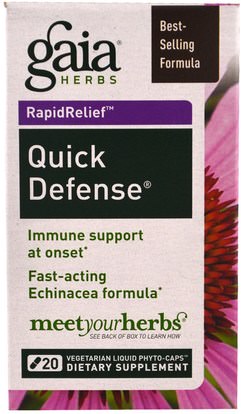 والصحة، والانفلونزا الباردة والفيروسية، ونظام المناعة Gaia Herbs, Quick Defense, 20 Vegetarian Liquid Phyto-Caps