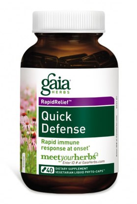 والصحة، والانفلونزا الباردة والفيروسية، ونظام المناعة Gaia Herbs, Quick Defense, 40 Vegetarian Liquid Phyto-Caps