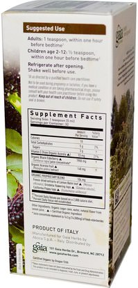 والصحة، والانفلونزا الباردة والفيروسية، ونظام المناعة Gaia Herbs, Rapid Relief, Black Elderberry NightTime Syrup, 5.4 fl oz (160 ml)