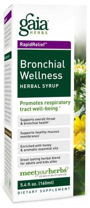 والصحة، والانفلونزا الباردة والفيروسية، ونظام المناعة Gaia Herbs, Rapid Relief, Bronchial Wellness Herbal Syrup, 5.4 fl oz (160 ml)