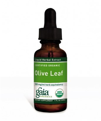 والصحة، والانفلونزا الباردة والفيروسية، أوراق الزيتون والبرد والانفلونزا Gaia Herbs, Organic Olive Leaf, 1 fl oz (30 ml)