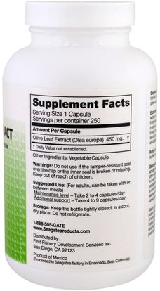 الصحة، إنفلونزا البرد، &، فيروسي، ورقة للنبات الزيتون Seagate, Olive Leaf Extract, 450 mg, 250 Veggie Caps