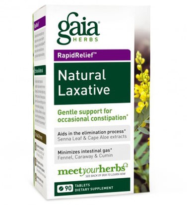 الصحة، الإمساك، الهضم، المعدة Gaia Herbs, Rapid Relief, Natural Laxative, 90 Tablets