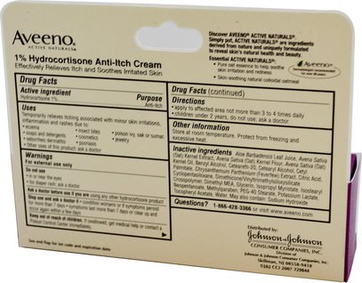 الصحة، التهاب الجلد، الجسم Aveeno, Active Naturals, 1% Hydrocortisone, Anti-Itch Cream, 1 oz (28 g)