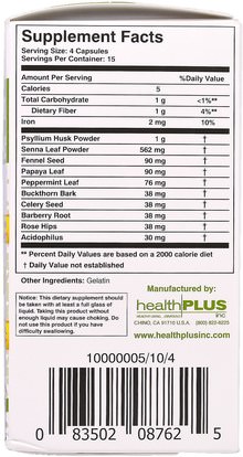الصحة، السموم، تطهير القولون Health Plus Inc., Super Colon Cleanse, 500 mg, 60 Capsules