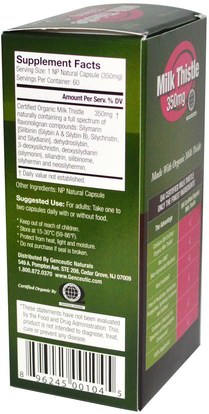 الصحة، السموم، الحليب الشوك (سيليمارين) Genceutic Naturals, Milk Thistle, 350 mg, 60 NP Natural Capsules