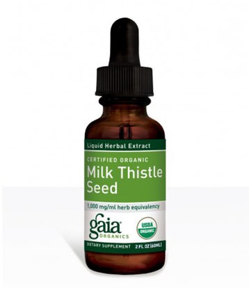 الصحة، السموم، الحليب الشوك (سيليمارين)، الحليب الشوك السائل Gaia Herbs, Certified Organic Milk Thistle Seed, 2 fl oz (60 ml)