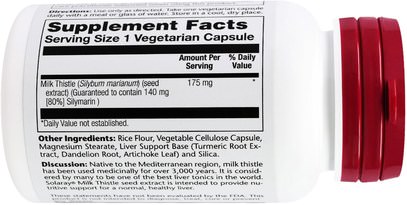 الصحة، السموم، الحليب الشوك (سيليمارين) Solaray, Milk Thistle Extract, 175 mg, 60 Vegetarian Capsules