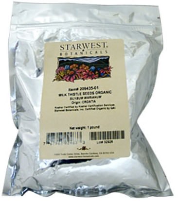 الصحة، السموم، الحليب الشوك (سيليمارين) Starwest Botanicals, Milk Thistle Seed Whole, Organic, 1 lb (453.6 g)