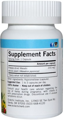 الصحة، السموم، الوسابي Eclectic Institute, Wasabi, 200 mg, 50 Non-GMO Veggie Caps