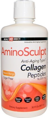 Health Direct, Amino Sculpt, Anti- Aging Type 1, Collagen Peptides, 16,000 mg, Natural Mango, Sugar Free, 16,000 mg, 30 fl oz (887 ml) ,الصحة، العظام، هشاشة العظام، نوع الكولاجين i & إي، الجمال
