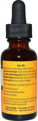 الصحة، الأذن السمع والطنين، الأذن و السمع المنتجات، قطرات الأذن، صحة الأطفال، الأطفال العلاجات العشبية Herb Pharm, Mullein/Garlic Kids Ear Oil, 1 fl oz (30 ml)