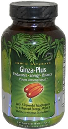 والصحة، والطاقة، والانفلونزا الباردة والفيروسية، الجينسنغ Irwin Naturals, Ginza-Plus, 75 Liquid Soft-Gels