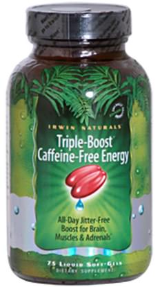 والصحة، والطاقة Irwin Naturals, Triple-Boost Caffeine-Free Energy, 75 Liquid Soft-Gels