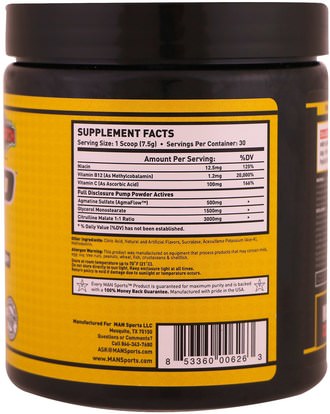 والصحة، والطاقة، والرياضة MAN Sport, LLC, Pump Powder, Stim-Free Pump Inducer, Sour Batch, 7.94 oz (225 g)