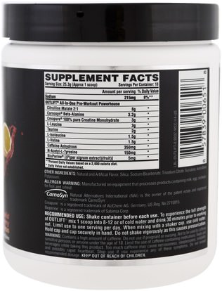 والصحة، والطاقة، والرياضة Nutrex Research Labs, Outlift, Clinically Dosed Pre-Workout Powerhouse, Wild Cherry Citrus, 8.92 oz (253 g)