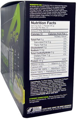 والصحة، والطاقة، والرياضة، والرياضة MusclePharm, Combat, Pro-Gel, Key Lime, 12 Protein Gels, 1.62 oz (46 g) Each