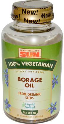 Health From The Sun, 100% Vegetarian Borage Oil, 60 Veggie Softgels ,المكملات الغذائية، إيفا أوميجا 3 6 9 (إيبا دا)، زيت بوريج