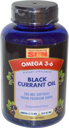 Health From The Sun, Black Currant Oil, 500 mg, 180 Softgels ,المكملات الغذائية، إيفا أوميجا 3 6 9 (إيبا دا)، الكشمش الأسود