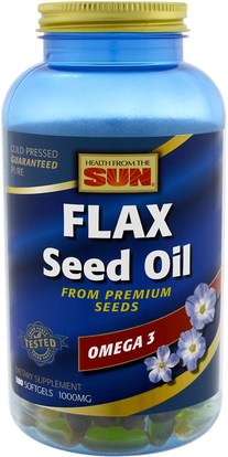 Health From The Sun, Flax Seed Oil, 1000 mg, 180 Softgels ,المكملات الغذائية، إيفا أوميجا 3 6 9 (إيبا دا)، زيت الكتان، الكتان سوفتغيلس النفط