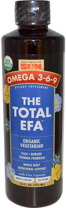 Health From The Sun, Omega 3-6-9, The Total EFA, Organic Vegetarian, 16 fl oz (473 ml) ,المكملات الغذائية، إيفا أوميجا 3 6 9 (إيبا دا)، زيت بورج، زيت زهرة الربيع
