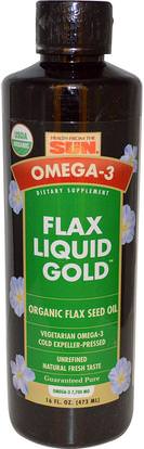 Health From The Sun, Omega-3, Flax Oil, Liquid Gold, 16 fl oz (473 ml) ,المكملات الغذائية، إيفا أوميجا 3 6 9 (إيبا دا)، الكتان النفط السائل