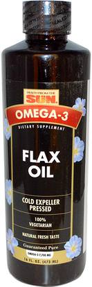 Health From The Sun, Omega-3 Flax Oil, Natural Fresh Taste, 16 fl oz (473 ml) ,المكملات الغذائية، إيفا أوميجا 3 6 9 (إيبا دا)، الكتان النفط السائل