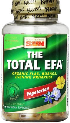 Health From The Sun, The Total EFA, 100% Vegetarian, 90 Veggie Softgels ,المكملات الغذائية، إيفا أوميجا 3 6 9 (إيبا دا)، سوفتغيلس الكتان النفط، زيت الثور
