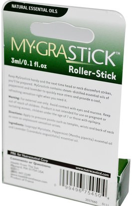 الصحة، الصداع Health From The Sun, Mygrastick, Roll-On, 1 Rollerstick, 0.1 fl oz (3 ml)