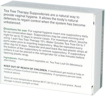 الصحة، البواسير، التحاميل، حمم، الجمال، ومان Tea Tree Therapy, Suppositories, with Tea Tree Oil, for Vaginal Hygiene, 6 Suppositories