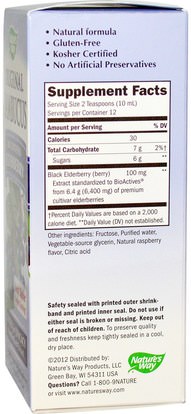 والصحة، والدعم المناعي، والانفلونزا الباردة والفيروسية، إلديربيري (سامبوكوس) Natures Way, Original Sambucus, Bio-Certified Elderberry, Natural Syrup, 4 fl oz (120 ml)