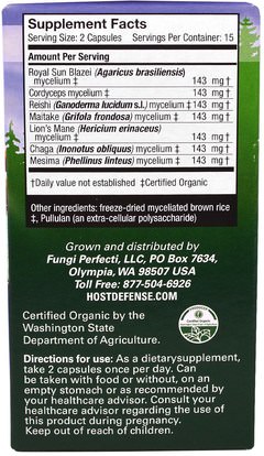 والصحة، والدعم المناعي Fungi Perfecti, Host Defense, Stamets 7, Daily Immune Support, 30 Veggies Caps