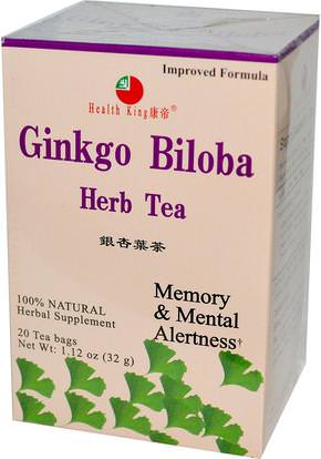 Health King, Ginkgo Biloba Herb Tea, 20 Tea Bags, 1.12 oz (32 g) ,الطعام، شاي الأعشاب، اضطراب نقص الانتباه، إضافة، أدهد، الدماغ، الذاكرة