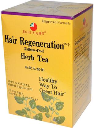 Health King, Herb Tea, Hair Regeneration, Caffeine-Free, 20 Tea Bags, 1.12 oz (32 g) ,الغذاء، شاي الأعشاب، النساء، مكملات الشعر، مكملات الأظافر، ملاحق الجلد