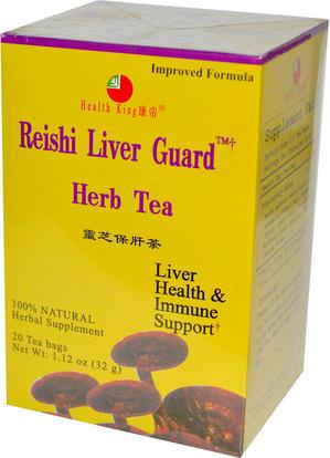 Health King, Herb Tea, Reishi Liver Guard, 20 Tea Bags, 1.12 oz (32 g) ,المكملات الغذائية، أدابتوغين، الشاي العشبية