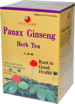 Health King, Panax Ginseng Herb Tea, 20 Tea Bags, 1.20 oz (34 g) ,الغذاء، الشاي العشبية، الشاي الجينسنغ، المكملات الغذائية، أدابتوغن