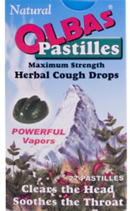 والصحة، والرئة والقصبات الهوائية، والسعال قطرات Olbas Therapeutic, Pastilles, Herbal Cough Drops, Maximum Strength, Menthol, 27 Drops