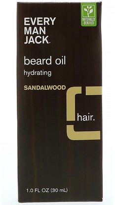 الصحة، الرجال Every Man Jack, Beard Oil, Hydrating, Sandalwood, 1 fl oz (30 ml)