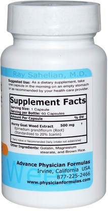 الصحة، الرجال، قرني، غوات، ويد Advance Physician Formulas, Inc., Horny Goat Weed Extract, 500 mg, 60 Capsules
