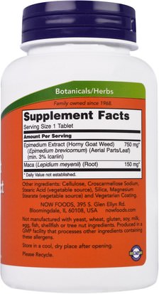 الصحة، الرجال، أقرن، غوات، عشب، ماكا Now Foods, Horny Goat Weed Extract, 750 mg, 90 Tablets