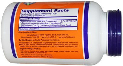 الصحة، الرجال، ماكا Now Foods, Certified Organic Maca, Pure Powder, 7 oz (198 g)