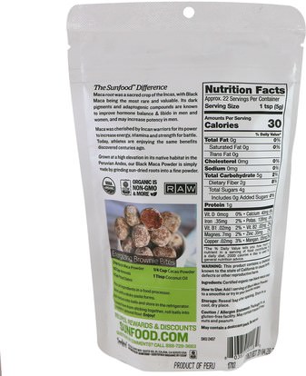 الصحة، الرجال، ماكا Sunfood, Raw Organic Black Maca Powder, 4 oz (113 g)