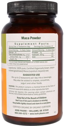 الصحة، الرجال، الببغاء، المكملات الغذائية، أدابتوغين Herb Pharm, Maca Powder, 7 oz (198 g) (Discontinued Item)
