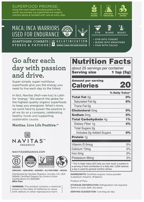 الصحة، الرجال، الببغاء، المكملات الغذائية، أدابتوغين Navitas Organics, Organic, Maca, Gelatinized, 4 oz (113 g)